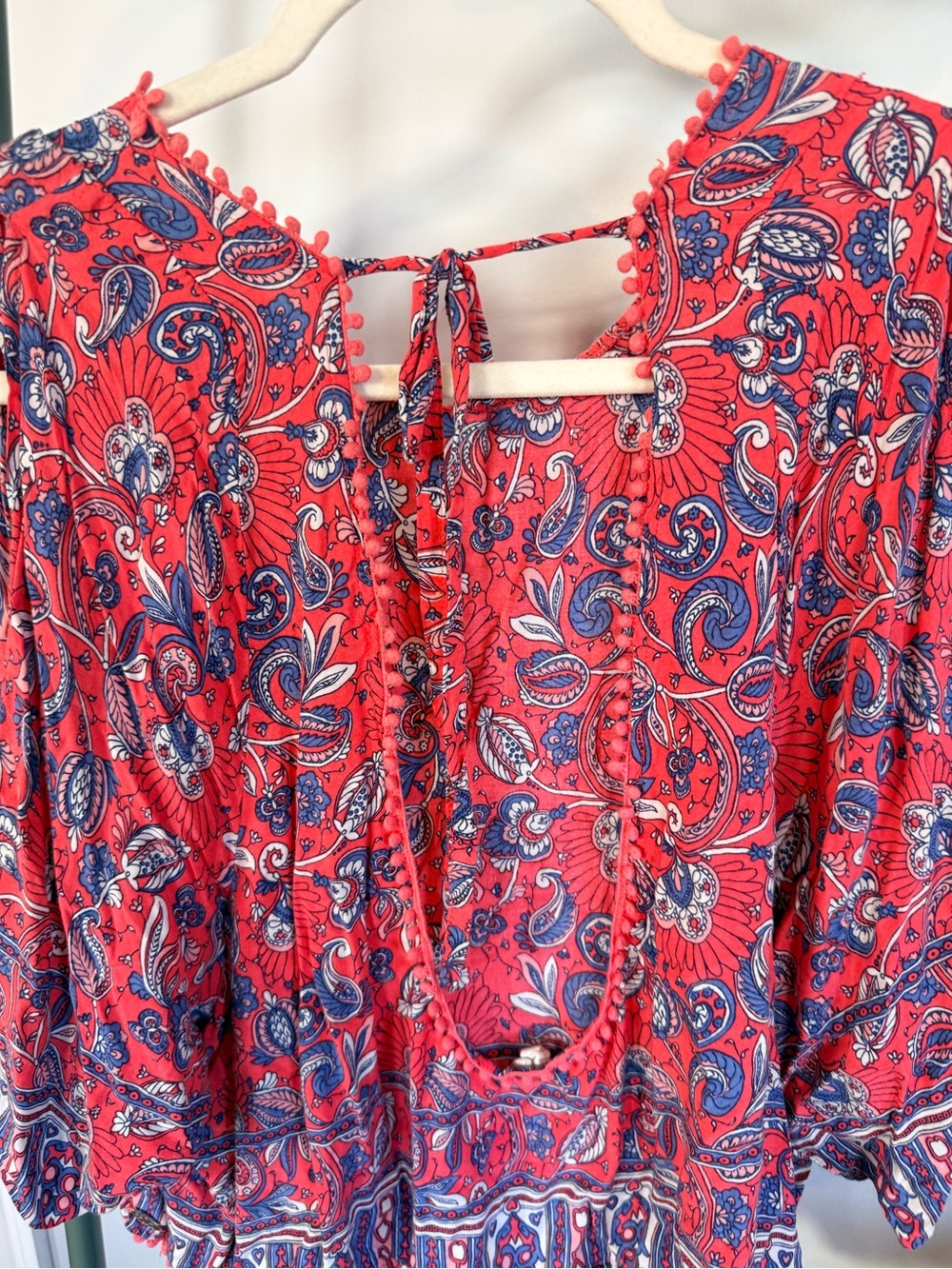 surf style Red Paisley Tie-Back Boho Blouse
